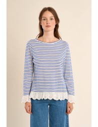 Camiseta de mujer de manga larga, estampado rayas.