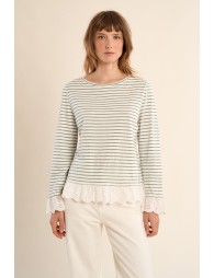 Camiseta de mujer de manga larga, estampado rayas.