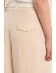 High-waisted straight trousers, lace detail