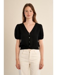 Top de mujer de manga corta, con lazada.