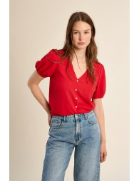 Top de mujer de manga corta, con lazada.