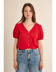 Top de mujer de manga corta, con lazada.