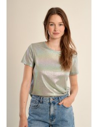 Camiseta de mujer de manga corta, en tejido brillante.