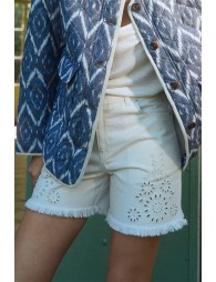 Denim shorts, broderie anglaise details