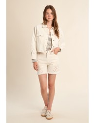 Denim shorts, broderie anglaise details