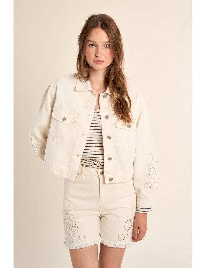 Denim jacket, broderie anglaise details