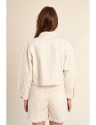 Veste denim, détails broderie anglaise