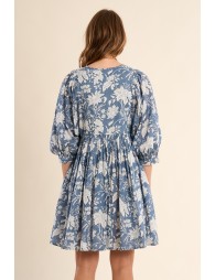 Short printed dress, in cotton