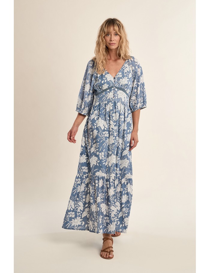 Long printed dress, in cotton