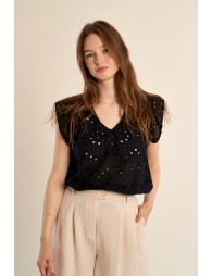 Cotton top, openwork embroidery