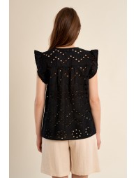 Cotton top, openwork embroidery