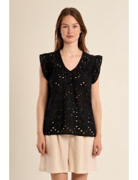 Top en coton, broderies ajourées