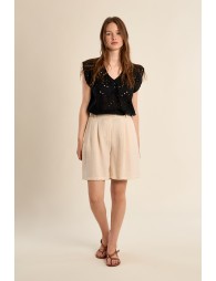 Top en coton, broderies ajourées