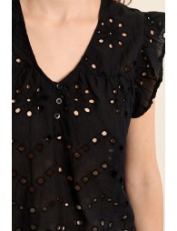 Cotton top, openwork embroidery