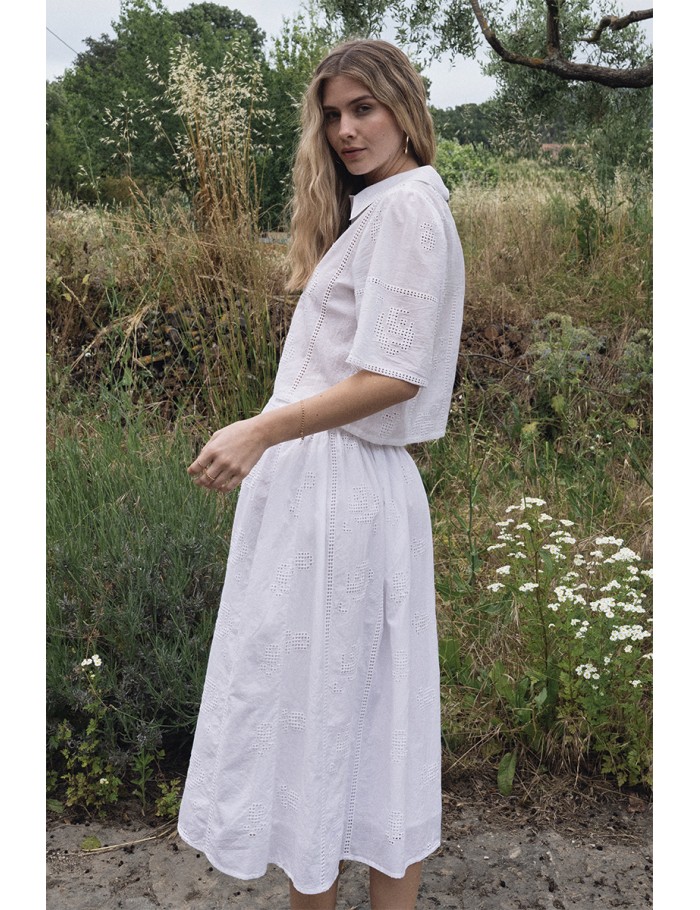 Midi cotton skirt, openwork embroidery