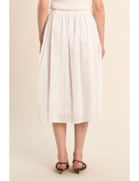 Jupe mi-longue en coton, broderies ajourées