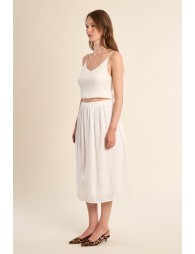 Midi cotton skirt, openwork embroidery