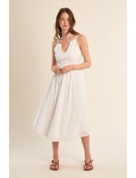 Robe mi-longue en coton, broderies ajourées