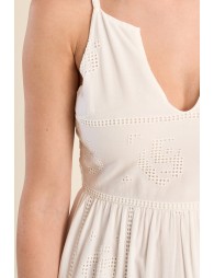 Robe mi-longue en coton, broderies ajourées