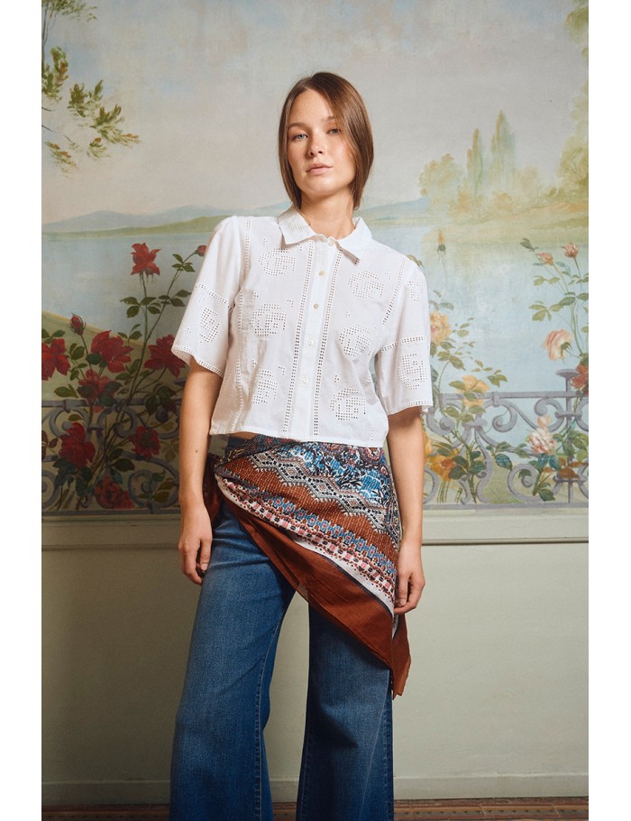 Cotton shirt, openwork embroidery
