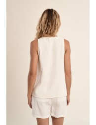 Embroidered tank top, in cotton gauze