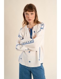 Embroidered blouse, in cotton gauze