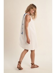 Short embroidered dress, in cotton gauze