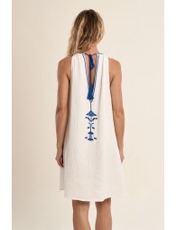 Short embroidered dress, in cotton gauze