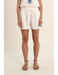 Embroidered shorts, in cotton gauze