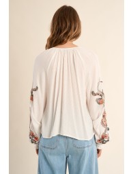 Blusa de mujer de manga larga, estampado flores.