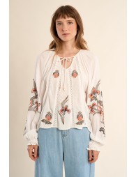 Blusa de mujer de manga larga, estampado flores.