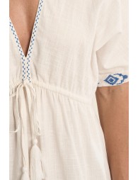 Long cotton dress, with embroidery