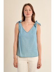 Débardeur en coton, bretelles à nouer