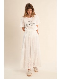 Long cotton skirt, with broderie anglaise