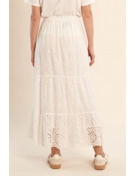 Long cotton skirt, with broderie anglaise