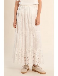 Long cotton skirt, with broderie anglaise