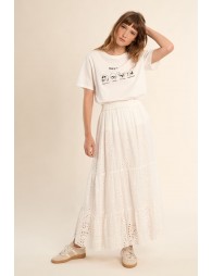 Jupe longue en coton, à broderie anglaise