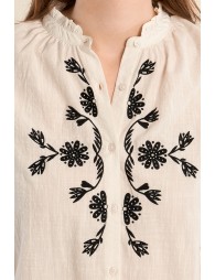 Camisa de mujer de manga larga, flores bordadas.