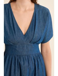 Vestido largo, de manga corta, efecto vaquero.