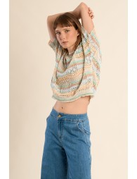 Openwork knit with short sleeves, multicoloured stripes