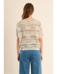 Jersey de mujer de manga corta, estampado rayas.