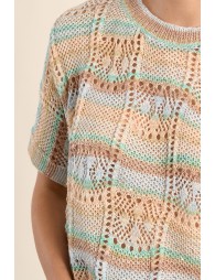Openwork knit with short sleeves, multicoloured stripes