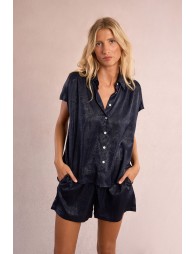 Short-sleeved blouse, satin effect