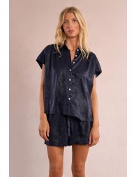 Short-sleeved blouse, satin effect