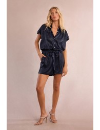 Short-sleeved blouse, satin effect