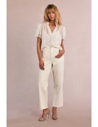 Top de mujer de manga corta mariposa, estampado lunares.