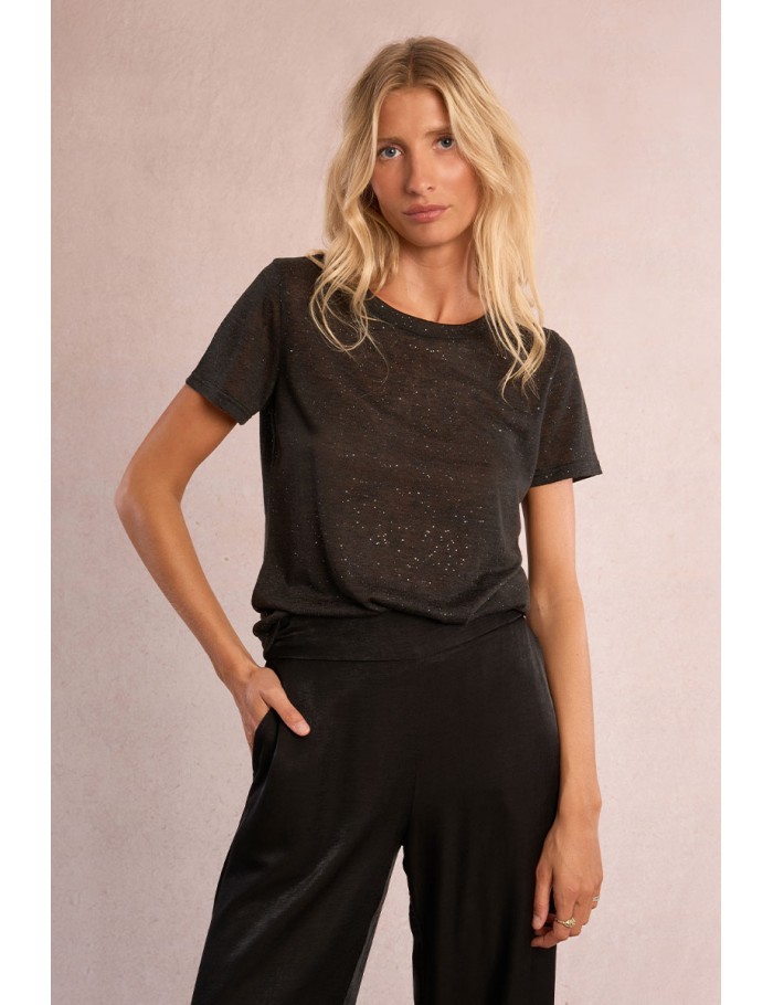 T-shirt pailleté en semi-transparence