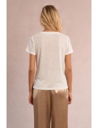 Camiseta de mujer de manga corta, tejido brillante.