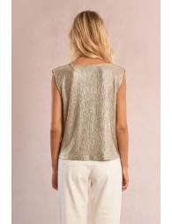 Top de mujer de maga sisa, en tejido metalizado.