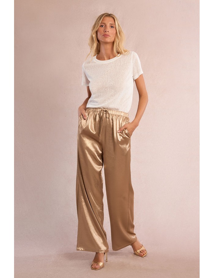 Pantalon taille hauté, satiné